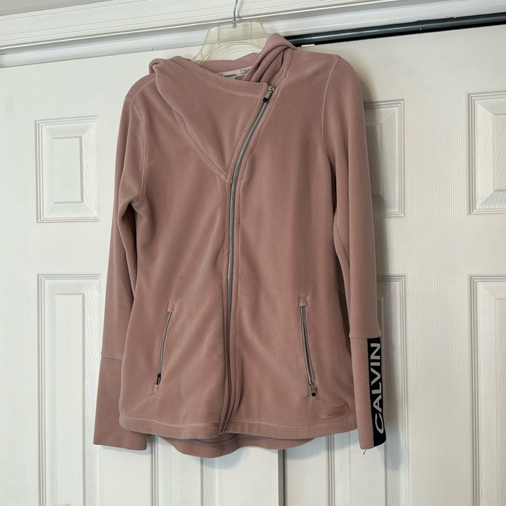 Calvin Klein Performance dusty rose asymmetrical zip up fleece hoodie